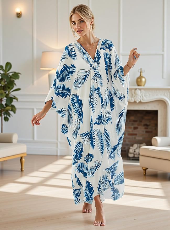 Mumu Dresses for Women Plus Size, Bohemian Kaftan Beach Cover Up Long Maxi Nightgown Soft Loungewear