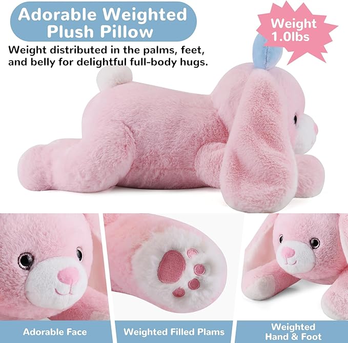 meowtastic Easter Bunny Weighted Stuffed Animals - Easter Rabbit Stuffed Animals, Small Bunny Weighted Plush Pillow - Cute Plush Toys Gifts for Kids & Adults (12" 1.0 lbs)