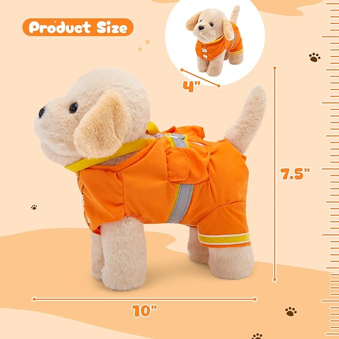 Golden Retriever Stuffed Animal with Orange Safety Vest – Firefighter Dog Plush Toy Birthday Surprise, for Kids, Boys & Girls,10"