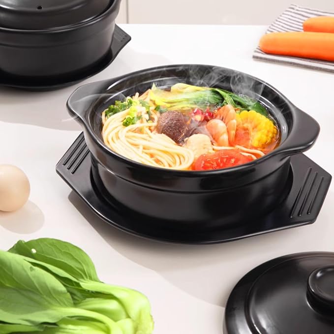 Korean Stone Bowl with Lid & Platter,Ceramic Pot Clay Pots for Cooking Hot Pots Rice Pot Dolsot Bibimbap and Soup Cookware 1200ml Includes Utensil Set