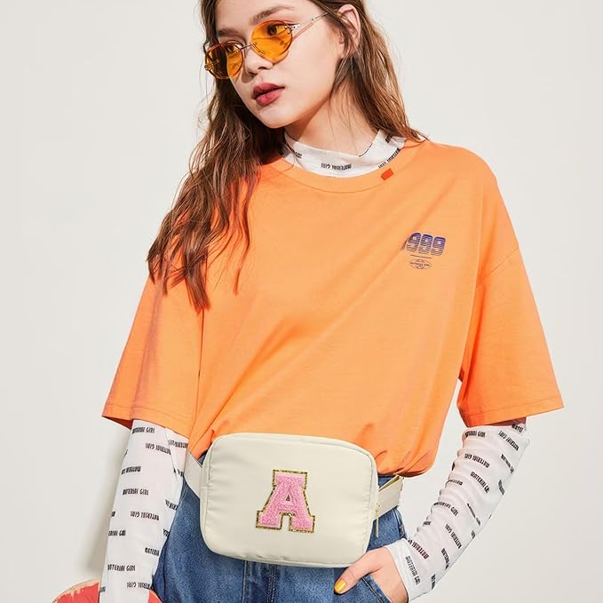 YOOLIFE Initial Crossbody Bag Fanny Pack - Belt Bag for Women Girls, Letter Cross Body Bag for Women Everywhere Belt Bag Monogrammed Girls Purse, Beige K