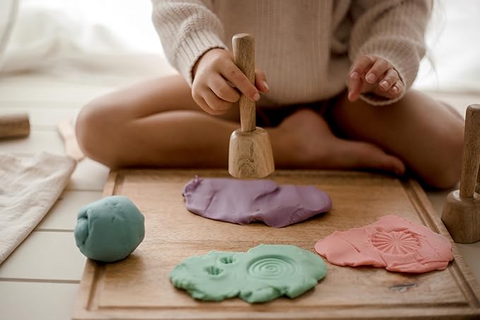 Playdough Tools for Kids Ages 2-4 | 7 Wooden Playdough Toys | Play Dough Sets for Kids | Playdough Accessories for Toddler | Sensory Toys | Sensory Bin Tools