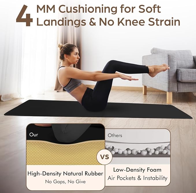 ORW Non Slip Hot Yoga Mat with Carrying Strap - Grip Surface & Natural Rubber Base, REACH Tested, Home & Studio Practice