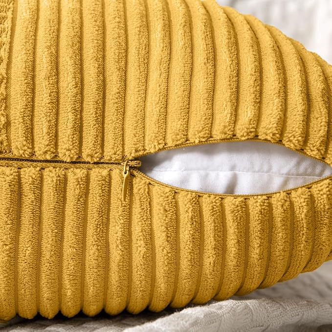 MIULEE Mustard Yellow Decorative Throw Pillow Covers for Couch 20x20 Inch | 2 Pack, Boho Farmhouse Pillow Covers, Soft Cross Corduroy Patchwork Textured Cushion Cases For Bed Sofa