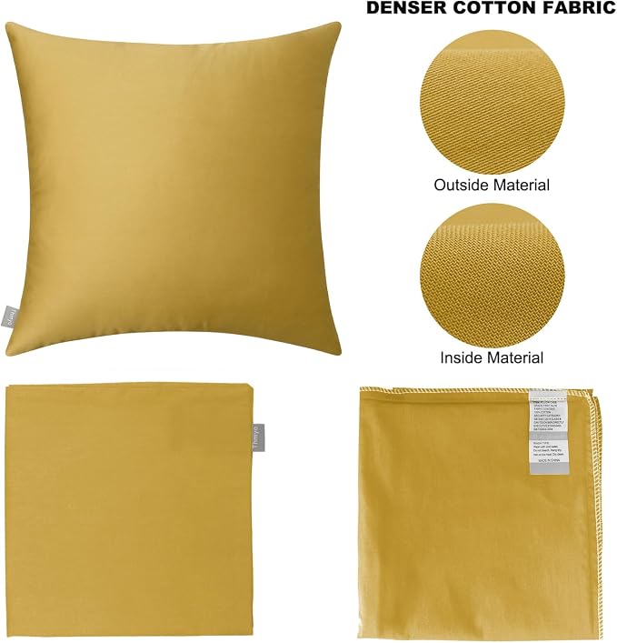 Thmyo 4-Pack 100% Cotton Comfortable Solid Decorative Throw Pillow Case Square Cushion Cover Sublimation Blank Pillow Covers DIY Throw Pillowcase for Sofa Couch(20x20 inch/ 50x50cm, Mustard Yellow)