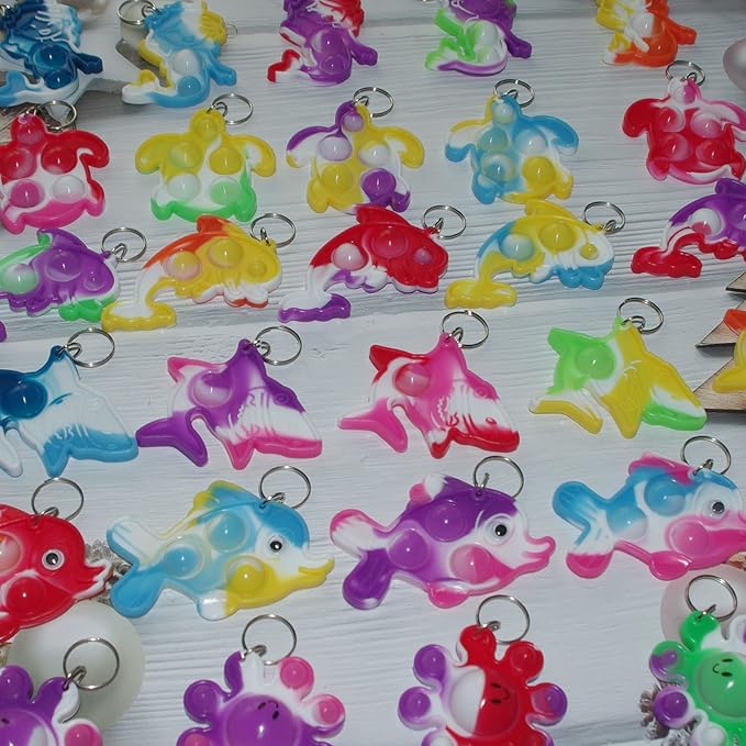 Goodangie00 Bulk Turtle Octopus Dolphin Mermaid Shark Fish Ocean Mini Pop Fidget Toys for Students Prize, Summer Party Favors
