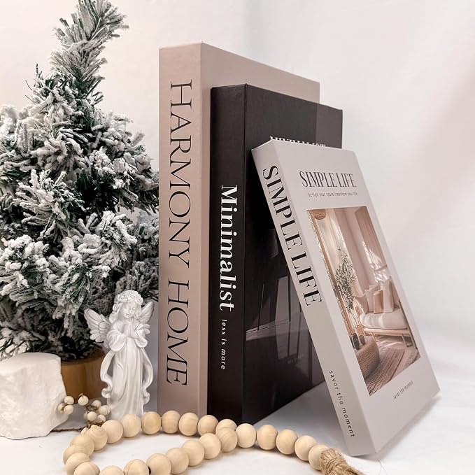 TwoDays Beautiful Coffee Table Books, Neutral Fashion Decorative Books for Home Bookshelf, Modern Room Decor Aesthetic, Fake Faux Book Storage Boxes for Decoration (Set of 3)