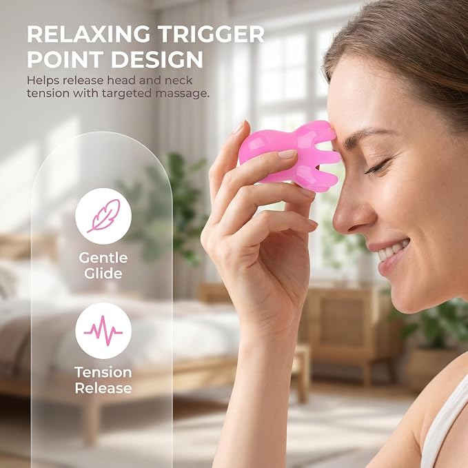 NIIIYTYB 2Pcs Head Massage Tools Scalp Massager and Scraper for Deep Relaxation Acupressure Massager Japanese Spa Hair Care Tool for Home Office Travel Rose Pink
