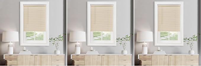 Cordless Light Filtering Mini Blind - 29 Inch Width, 72 Inch Length, 1" Slat Size - Alabaster - Cordless GII Morningstar Horizontal Windows Blinds for Interior by Achim Home Decor (Pack of 3)