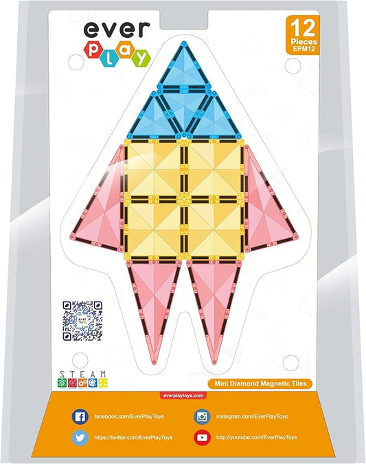 Magnet Tiles Building Block Toy Set Travel Size Mini Diamond Series Magnetic Construction Magnetized Connecting Blocks Promote Fun STEM Learning Child Brain Development for Ages 3+ EPM12