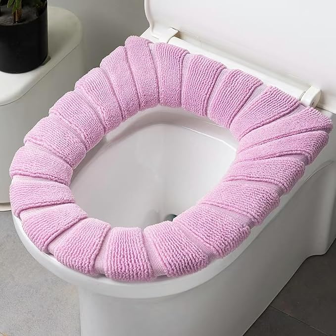 5 Pack Soft Washable Toilet Seat Covers, Thicker & Warmer Stretchable Cloth Pads for Bathroom, Cozy Pink Toilet Accessories Pink