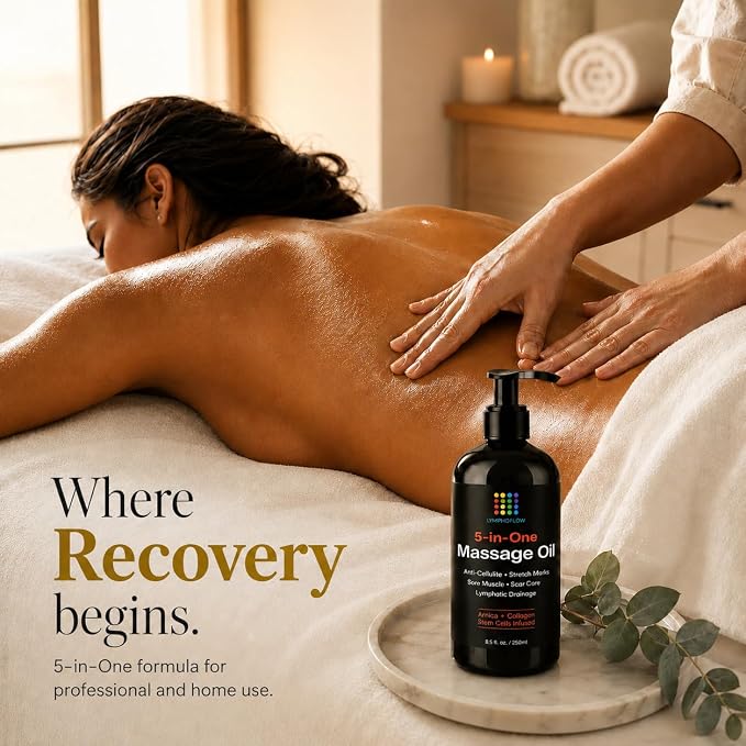 5-in-1 Lymphatic Drainage Massage Oil for Massage Therapy - Helps Smooth The Appearance of Cellulite & Improve Skin Texture- Post Surgery Recovery & Lipo, BBL, Tummy Tuck, Fibrosis Treatment -8.5Oz