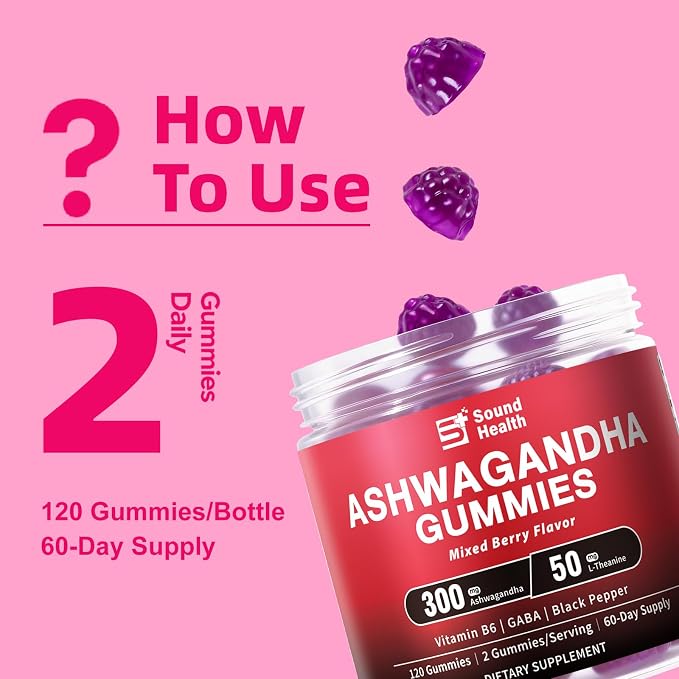 Ashwagandha Gummies for Women & Men | Organic Ashwagandha Supplement with Vitamin B6, Black Pepper | Vegan, Plant Based, Non-GMO, Gluten-Free - 120 Count (60-Day Supply)