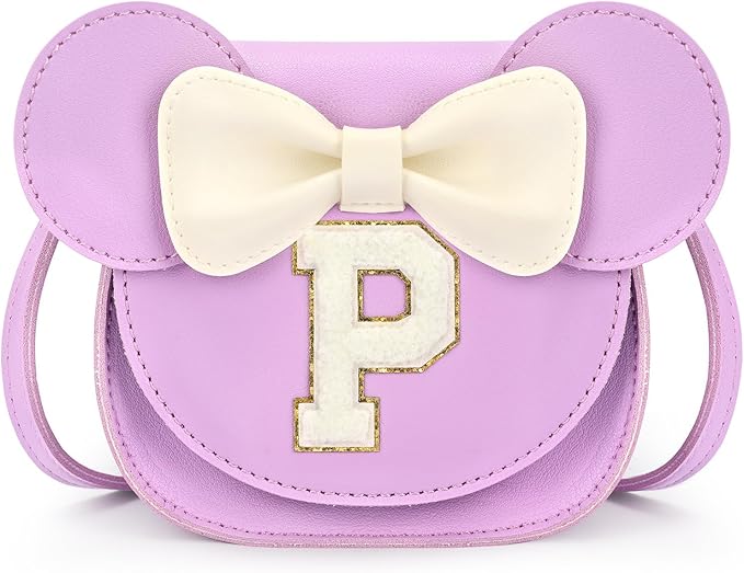 mibasies Toddler Purse Girl Gifts: Girls Birthday Gifts for 3-8 - Toys for Ages 2-4 Girls Mouse Ears Purse, Purple, Letter P