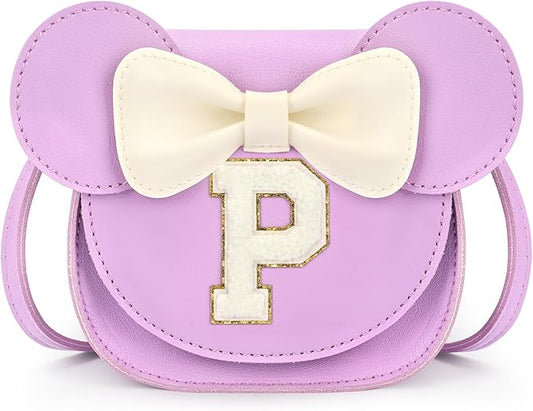 mibasies Toddler Purse Girl Gifts: Girls Birthday Gifts for 3-8 - Toys for Ages 2-4 Girls Mouse Ears Purse, Purple, Letter P