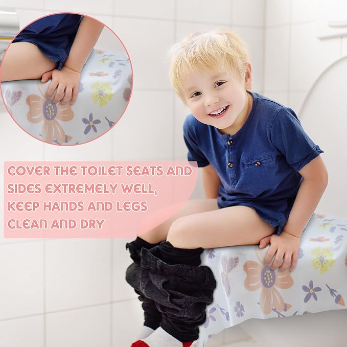 Preboun 40 Pack Toilet Seat Covers Disposable for Kids Extra Large Waterproof Toilet Seat Covers Toddler Potty Training Liners Individually Wrapped for Travel Public Restroom Essentials, Flower Design