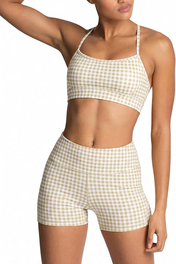 ABOCIW Workout Sets for Women 2 Piece Color Block Strappy Sports Bra High Waist Shorts Gym Yoga Pilates Outfits