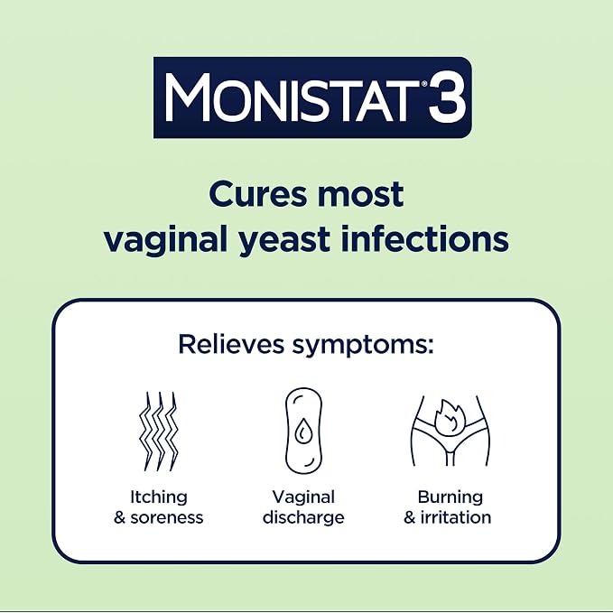 Monistat 3-Day Yeast Infection Treatment for Women, 3 Miconazole Vaginal Suppositories & External Itch Relief Cream (9g Tube) Combo Pack
