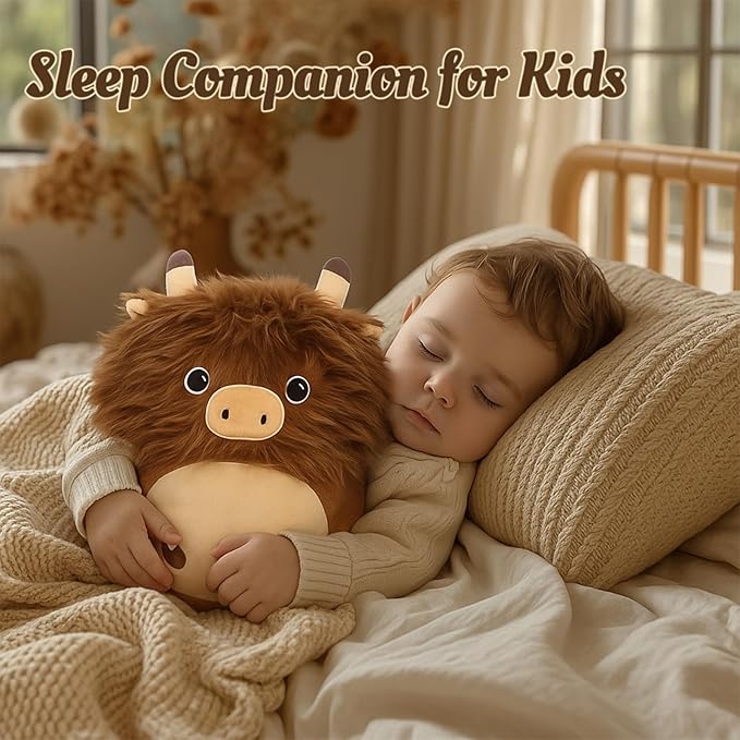 Easfan 12" Highland Cow Plush Pillow Soft Brown Cow Plush Toy Cute Stuffed Animal Home Room Decoration Birthday Festival Gifts for Kids Toddlers