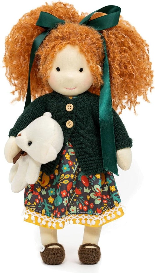 Handmade Waldorf Hanne 12" Soft Girl Rag Doll with Cute Stuffed Plush, Ideal First Doll for Babies & Toddlers