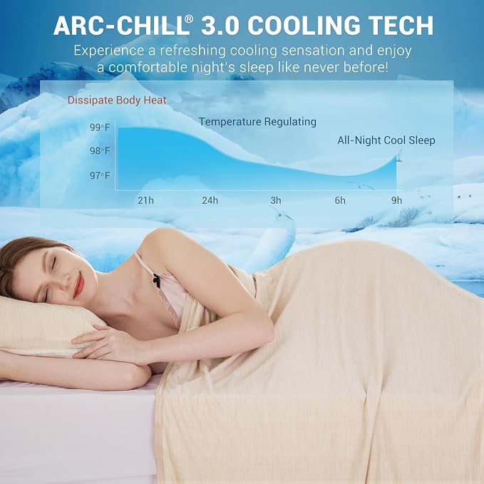 Elegear Arc-Chill 3.0 Cooling Blanket for Hot Sleepers, Twin Size, Beige | Q-Max>0.5 Cooling Fabric, Absorbs Heat to Keep Body Cool, Breathable Summer Blankets for Night Sweats & Menopause, 59"x79"