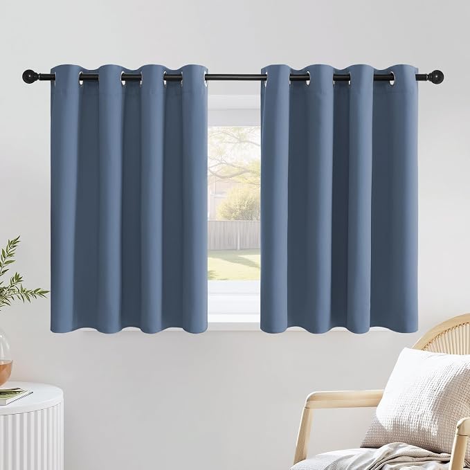 NICETOWN Stone Blue Short Curtains 36 inches Long for Kitchen, Grommet Sunlight Reducing Solid Vertical Window Treatments for Cafe & Home Office, 2 Panels, W52 x L36