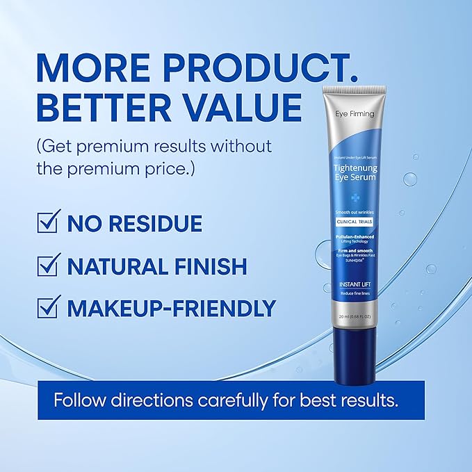Instant Under Eye Lift Serum – Fast-Acting Firming Formula to Reduce Eye Bags, Wrinkles, Puffiness & Dark Circles | Advanced Polysaccharide Technology for Mature Skin – 20 mL (Fragrance Free)