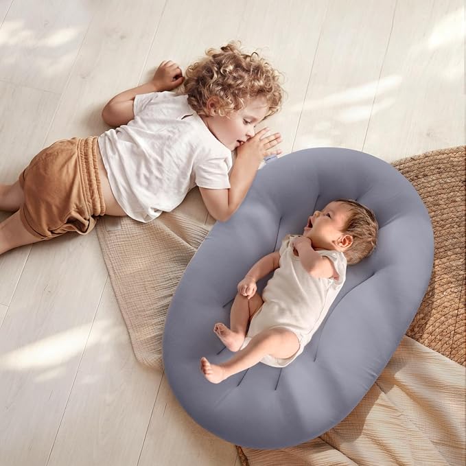 Baby Lounger for Newborn: Portable & Lightweight Pillow for Tummy Time Playtime & Diaper Changes - Skin-Friendly & Breathable for 0-12 Month Supervised Use