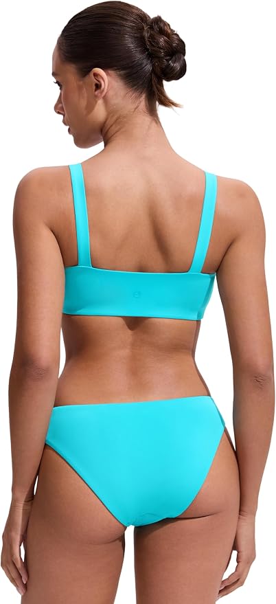 CRZ YOGA Square Neck Bikini Tops for Women - Padded Wide Straps Full Coverage Bathing Suit Swim Bra