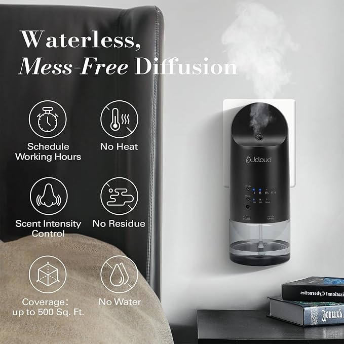 JCLOUD Plug in Diffuser for Essential Oils, 2 Pack Waterless Scent Diffuser Cover Up to 500 Sq. Ft. for Home, Office, Spa – Portable Wall Aromatherapy Device, Black