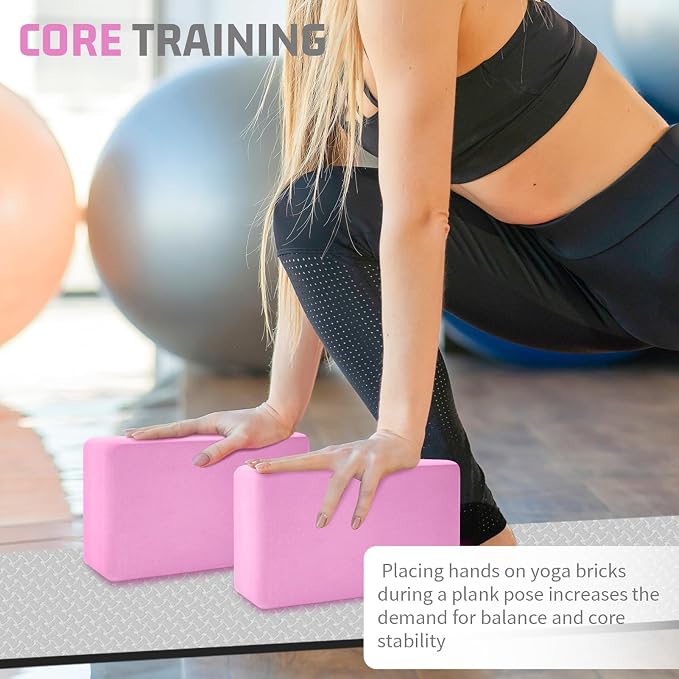 Yoga Blocks 4 Pack - Premium 3x6x9 IN EVA Foam Bricks for Pilates Workout, Stretching, Meditation | Non-slip and Lightweight Yoga Bricks for Flexibility, Balance, Spine Strength