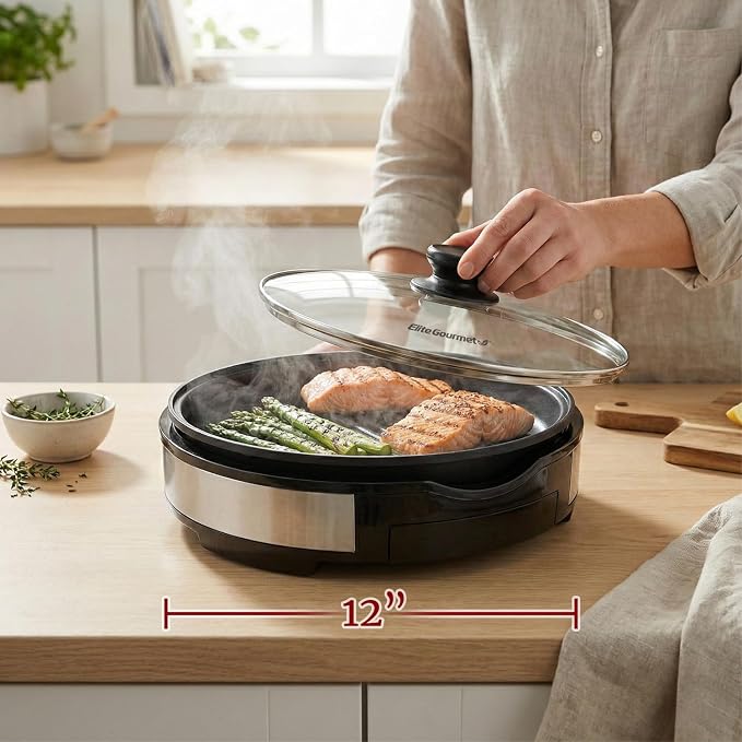 Elite Gourmet EMG6505G Indoor Electric BBQ Grill, Non-Stick, 12"
