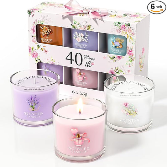 CHILLFLAME 40th Birthday Gifts for Women, Birthday Candle Gift Set for Her, 6 Scented Votive Candles, Candles Gifts for Women/Men (6 Color, 14 oz)