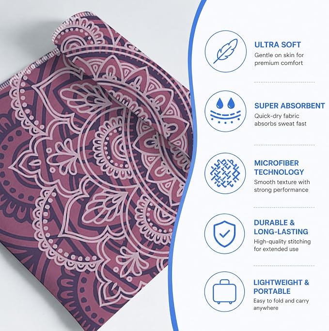 Yoga Mat Towel, Hot Yoga Non Slip with 4 Corner Pockets, 70 x 26 in | Soft Absorbent Microfiber With Four Corner Pockets, Fits Over Yoga Mats For Hot Yoga, Pilates, Gym, And Travel