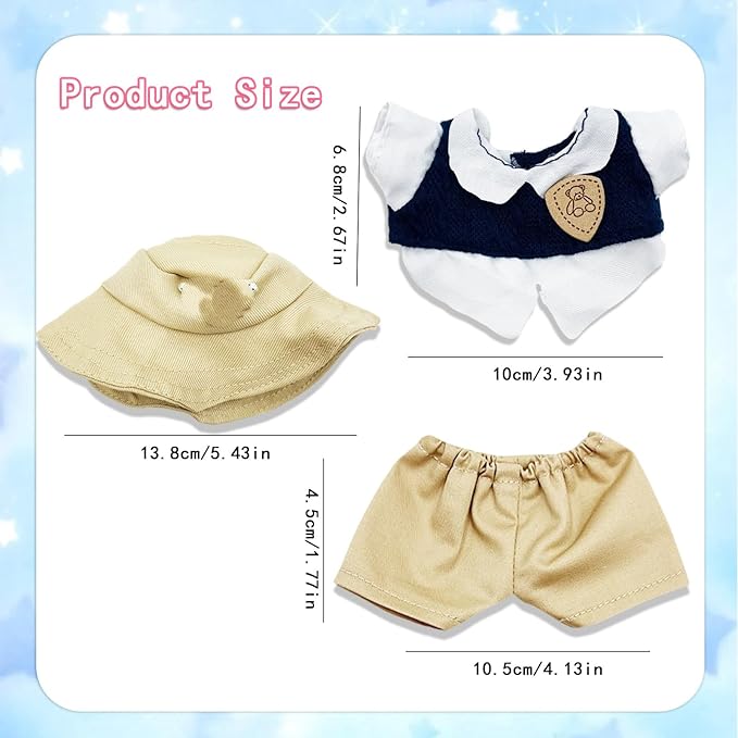 17cm Clothes Set(NO Doll),Hat & Overalls Set for 17cm Accessories Suit,Stylish Adorable Dolls Clothes Accessories,Cute Clothes for Dress up Unique Style (Apricot Prada)