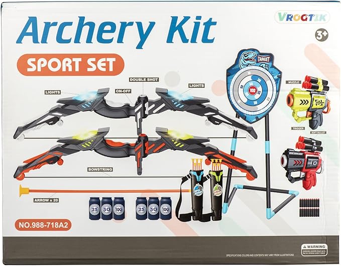 LED Standing Target Archery Set with Bow & Arrows for Kids 4-12 Years Old, Outdoor Sports Toy Gift for Boys & Girls (Blue/Green)