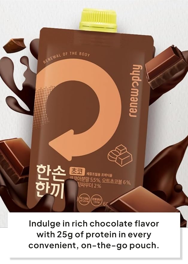 Korean Food Chocolate Protein Shake, 25g Protein, 7 Pouches Drink Mix Pack | Chocolate drink mix with 25g protein per pouch, just add water for a convenient beverage
