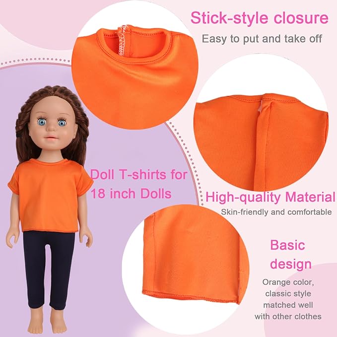 5-Piece Plain T-Shirts for 17-18 Inch Bear Clothes DIY Customizable Solid Color Tees (Orange)