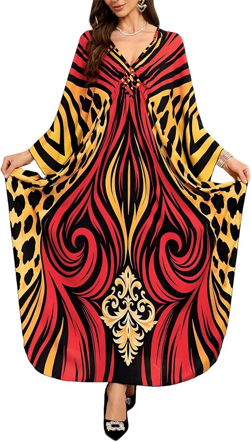 Mumu Dresses for Women Plus Size, Bohemian Kaftan Beach Cover Up Long Maxi Nightgown Soft Loungewear