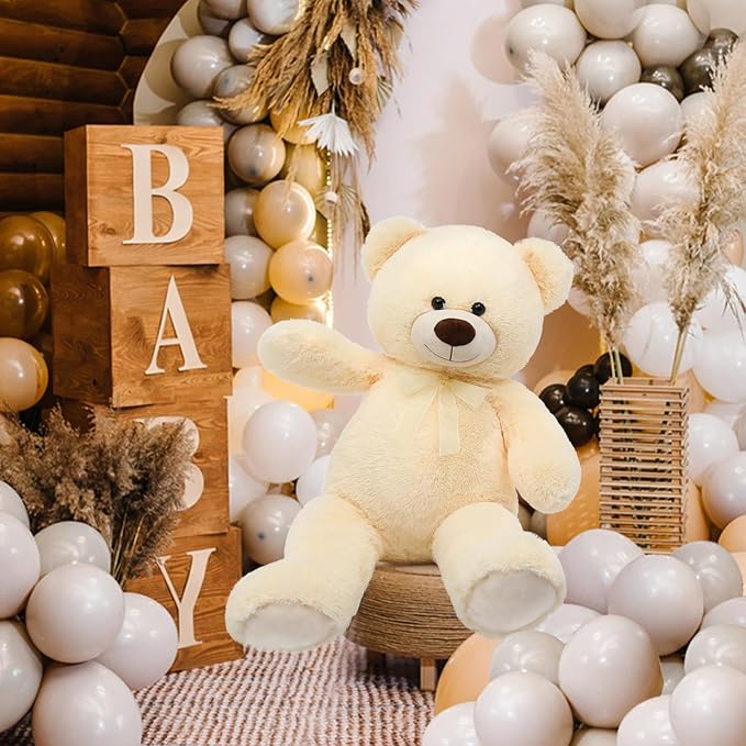 MorisMos Giant Teddy Bear Stuffed Animal 3 ft, 36 in Large Teddy Bear for Baby Shower Decor, Soft Big Stuffed Animal Plush Toy for Kid Birthday Christmas Girlfriend Valentines Gift,Beige/Cream