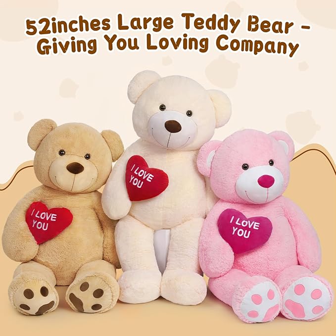 MaoGoLan Giant Teddy Bear 52" Stuffed Animal - I Love You Red Heart Big Teddy Bear Plush for Valentines Gift,Anniversary,Long Distance