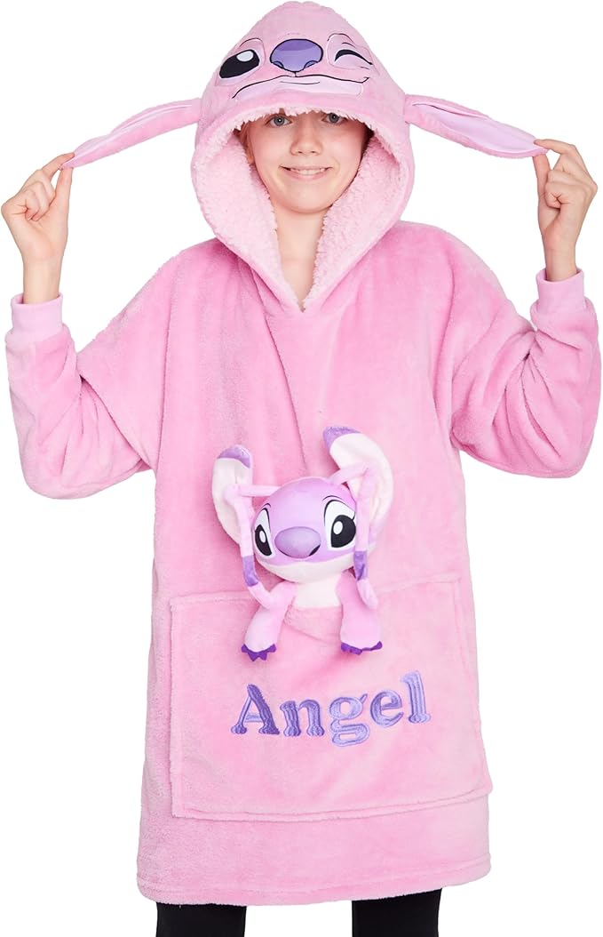 Disney Blanket Hoodie with Plushie and 3D Ears Wearable Comfy Oversized Sweatshirt Sherpa Fleece Blanket Gifts for Kids