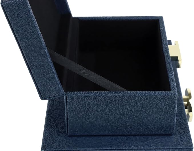 HofferRuffer Faux Leather Jewelry Boxes, Decorative Boxes Storage Accessory Organizer with Gold Hardware Decor, Classic Vegan Leather Set of 2 Pieces (Navy Blue)