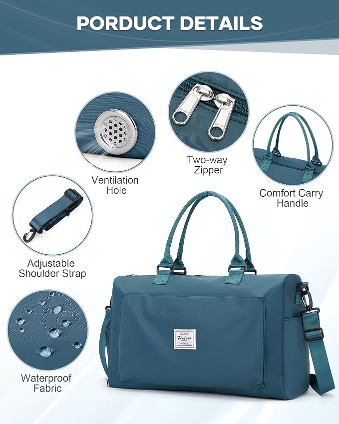 Gym Bag for Women Men Duffle Bags for Travel with Shoe Compartment Shoulder Weekender Overnight Carry on Tote Bags for Airplane Beach Bag Workout Yoga Sport Swimming Peacock Blue