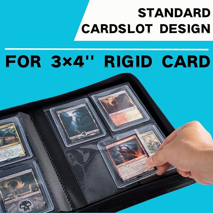 Top loader Binder, Holds 128+ Toploaders, 4 Pocket Top Loader Card Storage Case, Double-Sided Pockets for trading card in 3 x 4'' Toploaders（Blue）