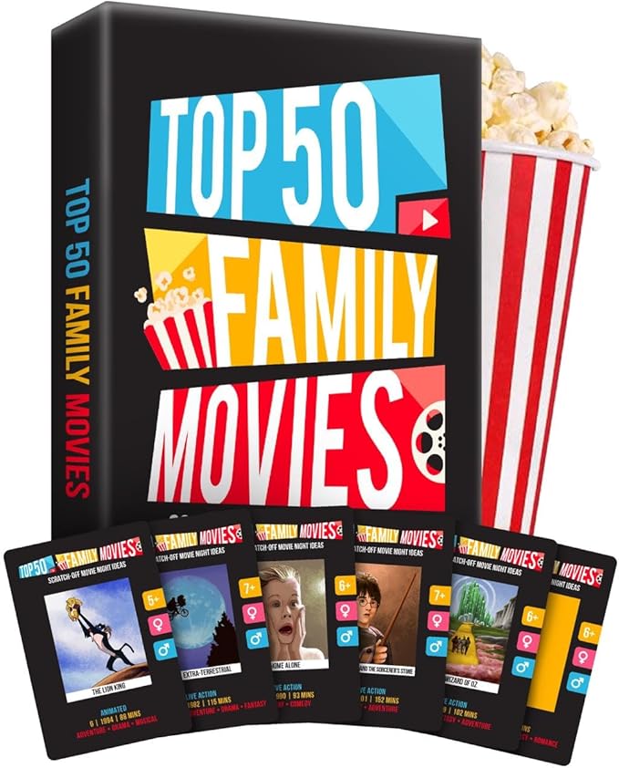 Premium Family Movie Night Scratch Off Cards – Gifts For Families – Kids Movie Game For Movie Lovers, Family Date Night, Sleepovers – Family Night Ideas - Family Experience Gifts - Movie Night Gift