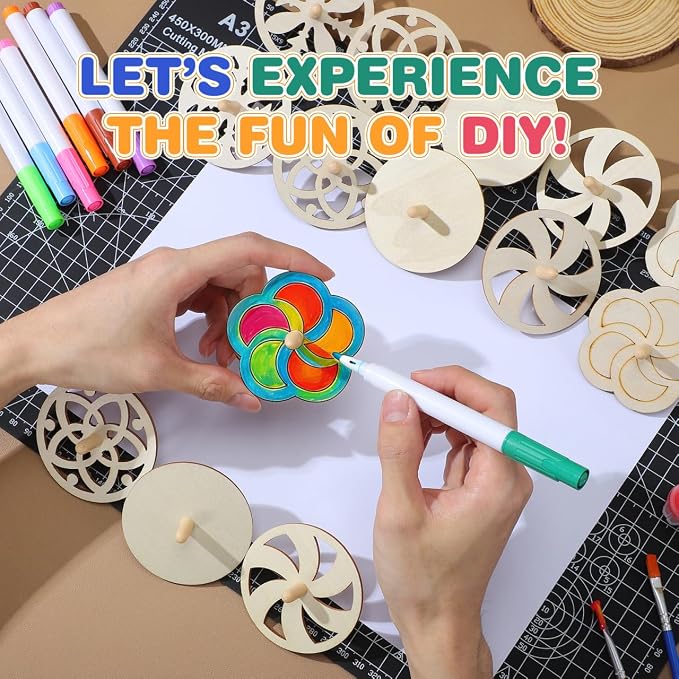 DECHOUS 20Pcs Wood Spinning Tops Unfinished Wooden Gyroscope Handmade Paintable Spin Tops Craft for Educational Kindergarten Party Favor