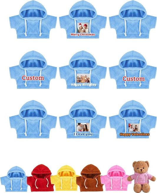 9 Pcs Custom Clothes for Teddy Bears with Name Photo, Personalized Stuffed Animal Clothing Fit 8-16 inch Stuffed Bears Sweater, Personalized Doll Clothes Make Your Own Plush Doll Shirt