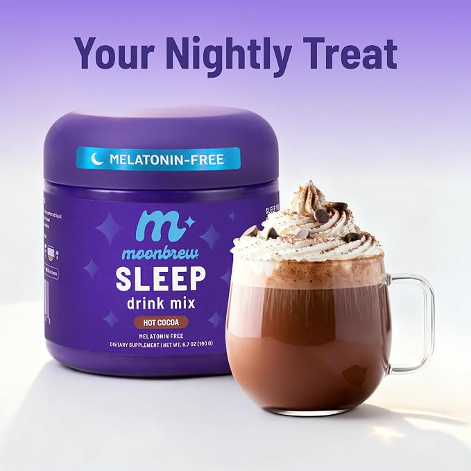 MoonBrew Nighttime Magnesium Hot Cocoa, Natural Sleep Aid Drink Mix for Adults, 2-Pack - Calming Melatonin-Free Sleep Support - Sleepy Hot Chocolate Powder with L-Theanine & Zinc Glycinate