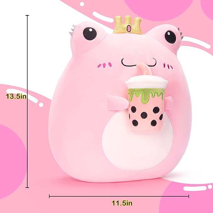 Original 13.5-inch Large Frog Plush Pillow Stuffed Animal Toy,Big Size Cuddle Huggable Cute Soft Toys Fat Kawaii Pillows Plushie,Gift for Kids Girls